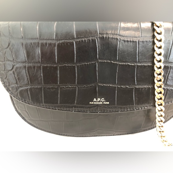 A.P.C. Genève Bag Black Croc Embossed Clutch Chain Crossbody - Picture 3 of 8